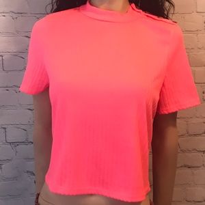 fashion nova neon pink crop top tee ribbed